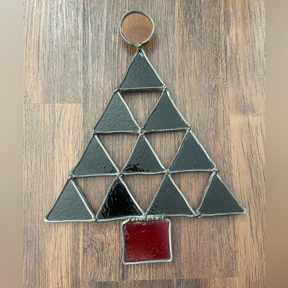 Vintage READ Stained Glass Christmas Window Ornament Sun-catcher 11.5” Tree